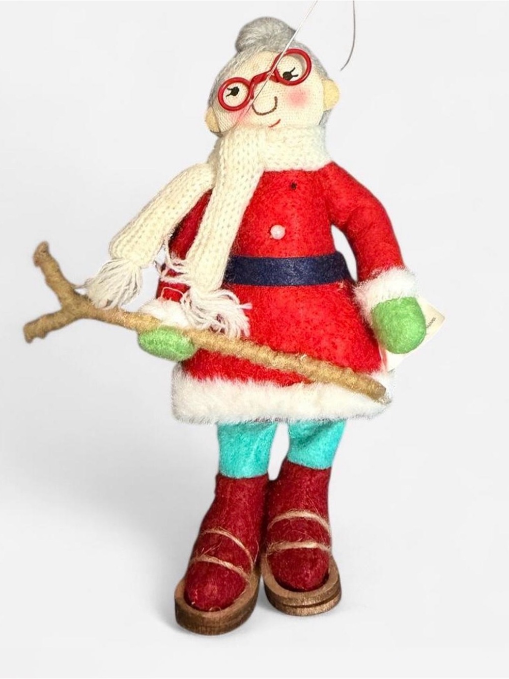 Handmade Red Felt Holiday Doll with Cream Scarf and Mittens Christmas Ornament